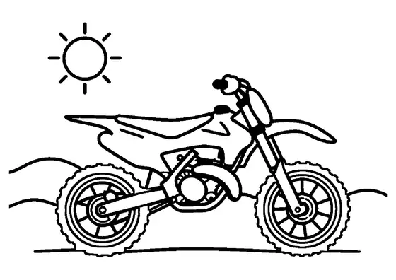 Motociclo de trial em perspetiva oblíqua, numa elevação arenosa, pneus com piso.