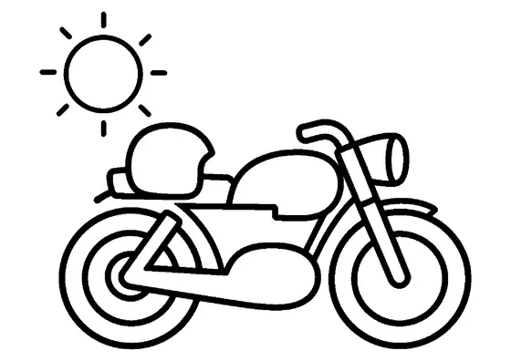 Motociclo clássico em perspetiva oblíqua, com um capacete redondo no selim.