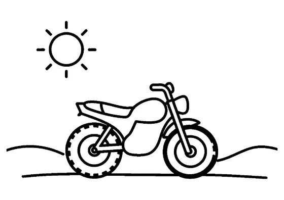 Vista laterale di una moto con ruote larghe su una duna di sabbia sotto il sole.