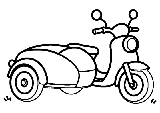 Vista di trequarti di una motocicletta con sidecar, cabina passeggero arrotondata e faro anteriore.