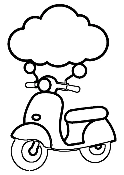 Scooter retro visto da una prospettiva angolata con carrozzeria arrotondata e specchietti circolari.