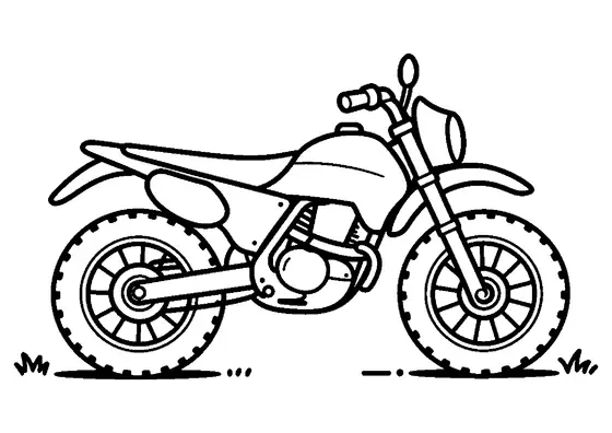 Vista laterale di una moto da enduro con pneumatici tassellati e faro su un sentiero nel bosco.