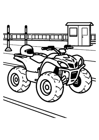 A low-slung street quad bike parked on a paved training course.