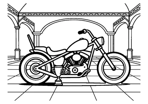 A classic long-fork chopper motorcycle displayed at an auto and motorcycle show.