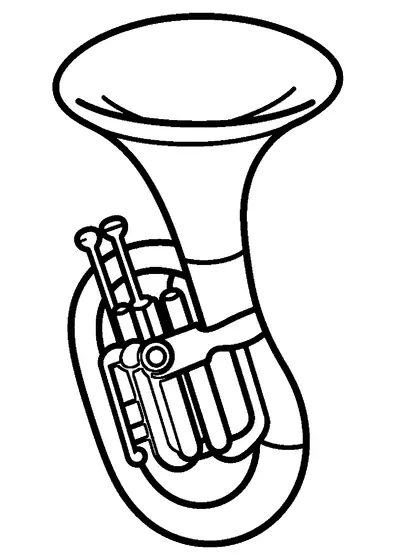 An upright euphonium brass instrument with valves, coiled tubing, and a big bell.