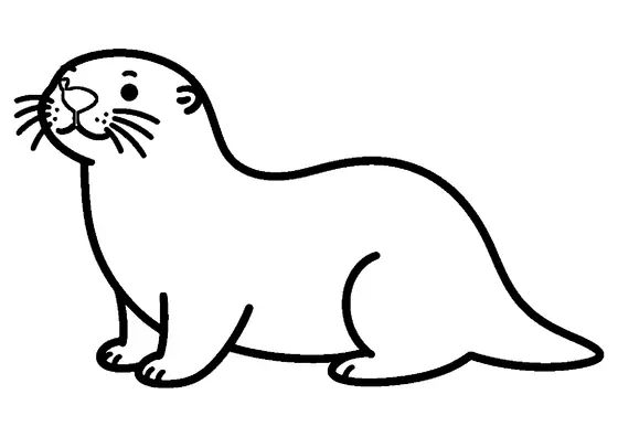 Nutria de perfil, con cuerpo largo y liso, orejas pequeñas y redondas, bigotes y una cola gruesa que se estrecha hacia la punta.