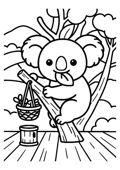 Un koala mănâncă frunze în timp ce stă pe o ramură de eucalipt, într-o rezervație naturală.