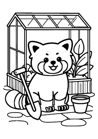 Un panda roșu care privește dintr-o jardinieră mare din lemn.