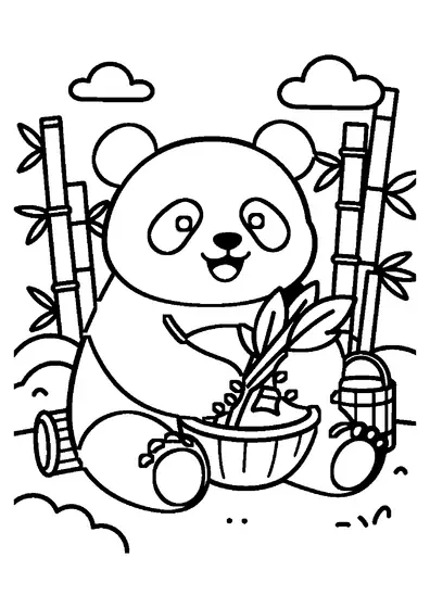 Un panda uriaș ține un mănunchi de frunze de bambus pe un deal cu iarbă, într-o rezervație naturală.