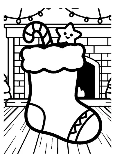 Chaussette de Noël en pain d’épices remplie d’un sucre d’orge et d’une étoile.