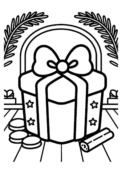 Biscuit carré en forme de cadeau, surmonté d’un volumineux nœud en glaçage.