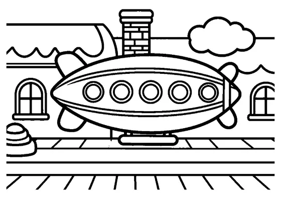 Un dirigible de galleta de jengibre vuela sobre un tejado nevado, con una chimenea de obrador al fondo.