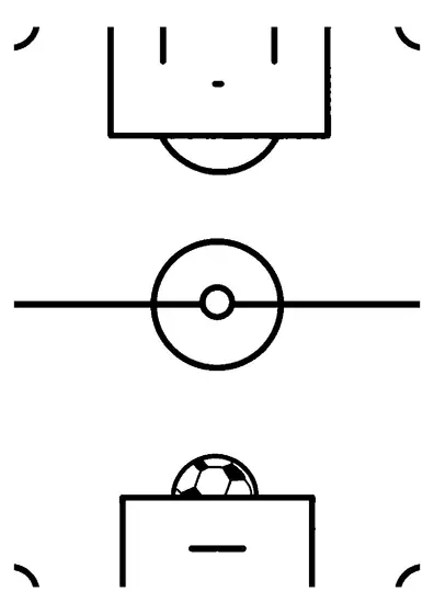 Grande círculo central do campo com uma bola de futebol no meio.