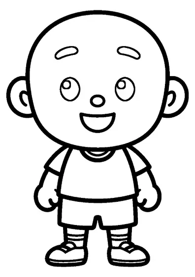 Un niño sonriente está de pie, de frente, con una sencilla equipación de entrenamiento.