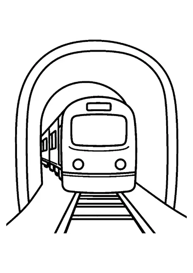 Front of a sleek express train emerging from a large arched tunnel.