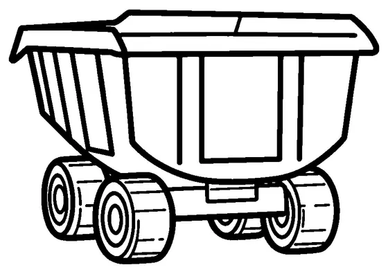 Small mining tub cart with open bucket and thick heavy wheels.