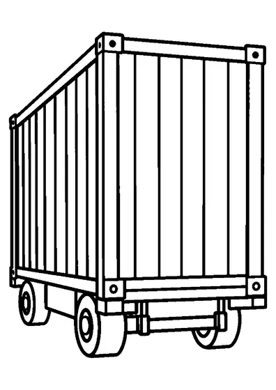 Container flatcar carrying one shipping container viewed from above.