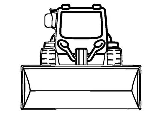 A compact train snowblower vehicle with front plow blade, cabin, and lights.