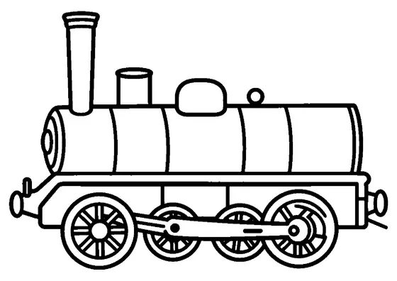 Vista di profilo di una grande locomotiva a vapore dotata di comignolo, caldaia e ruote.
