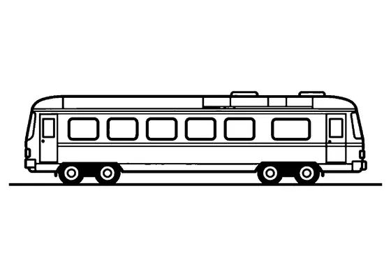 A complete passenger train car featuring clear wheels, wide windows, and doors.