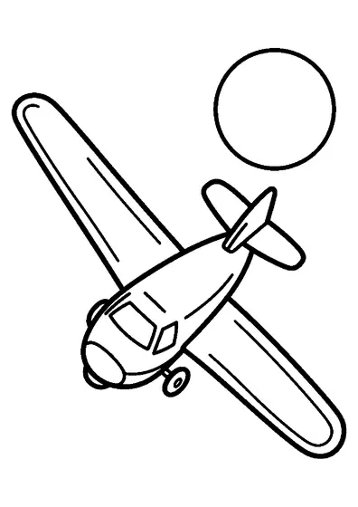 Planeador de largas alas que asciende junto a un gran sol redondo, con contornos limpios que facilitan el coloreado infantil.
