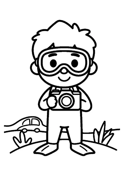Cheerful photographer in a wetsuit holding a large underwater camera out front.