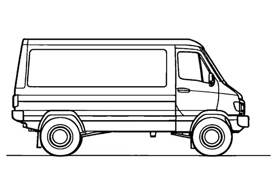 Camion de entrega com uma grande caixa retangular visto de lado sobre um terreno limpo, com grandes áreas para colorir.