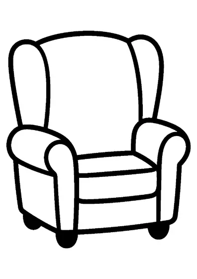 A large armchair with a soft backrest, wide armrests, and short legs.