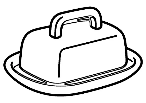 Large butter dish with a rounded lid, handle, and flat base.