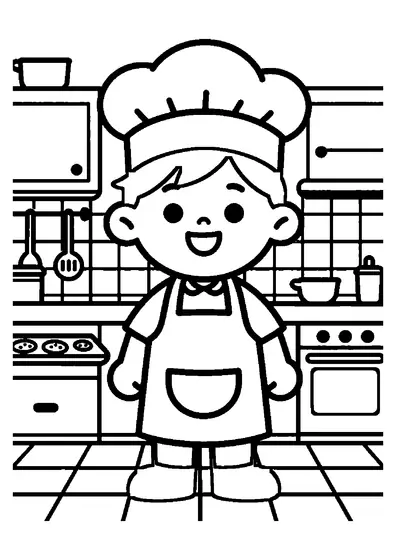 Un niño con gorro de cocinero coloca galletas de avena en una bandeja sobre la encimera de la cocina.