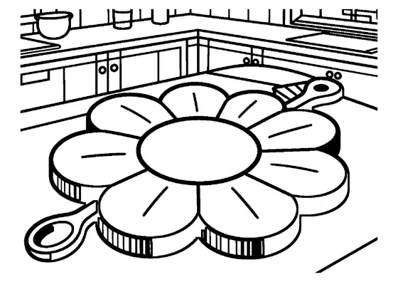 Um jogo de chá florido está ao lado de uma colher de madeira e uma toalha em uma bancada de cozinha.