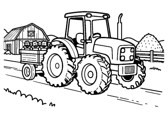 Un tractor agrícola arrastra un remolque lleno de macetas con flores por un camino rural.
