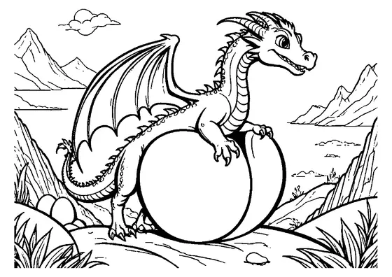O mamă dragon mare și prietenoasă este încolăcită în jurul unui singur ou uriaș.