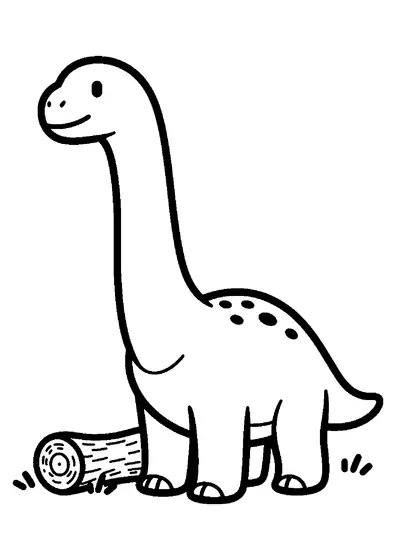 Ein schräg stehender Riojasaurus neben einem niedrigen umgestürzten Baumstamm.