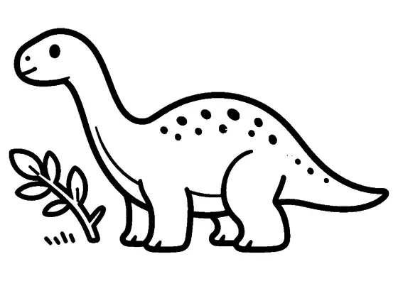 Piccolo Saltasaurus visto di profilo accanto a un grande ramo pieno di foglie.