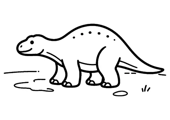 Ein Tenontosaurus läuft seitlich durch eine breite, flache Wasserstelle.