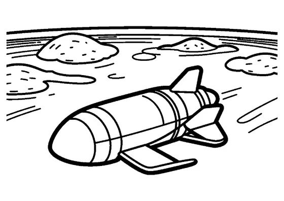 En orbital raket flyger över en pol med breda isband och rundade berg.