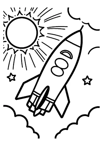 Eine Rakete fliegt unter einer riesigen Sonnenscheibe an einer geschützten Forschungssonde vorbei.