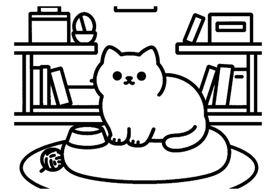 Un chat exotic shorthair au museau aplati, allongé sur un pouf moelleux dans le salon.