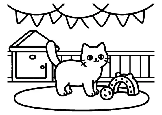 Un chaton munchkin aux pattes courtes jouant dans un coin réservé aux jeux.