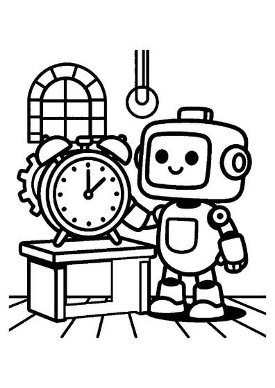 Un robot ceasornicar stă lângă cadranul mare și roțile dințate din interiorul unui turn cu ceas.