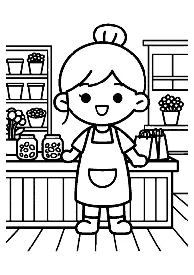 A girl in a flower shop pours dried rose petals into paper bags.