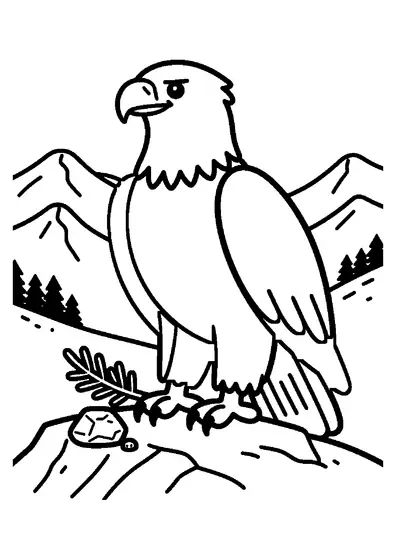 Pygargue à queue blanche, bec ouvert et ailes déployées, perché sur un haut rocher en montagne.