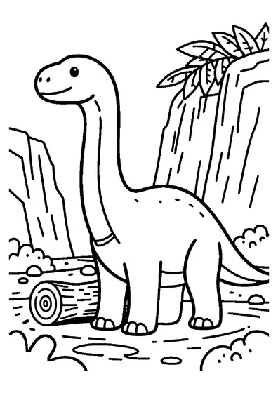 Ein Parasaurolophus steht in einer prähistorischen Landschaft neben einem felsigen Wasserfall.