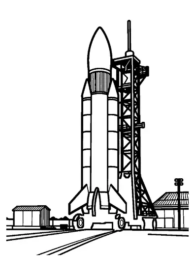 A large space rocket standing on a launch pad and ready to blast off into space.