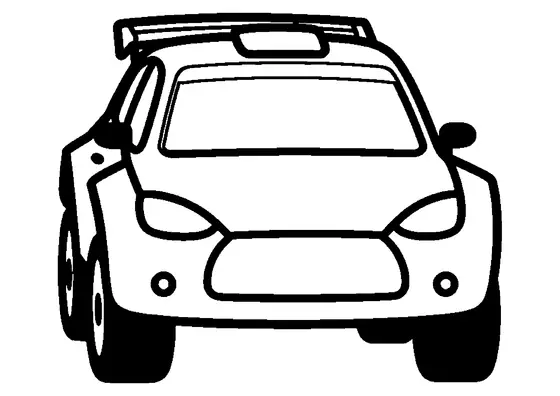 Rallyfastback i sidovy, med stor takkanal och spoiler.