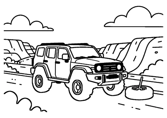 Un pesante camion 4x4 si trova su una strada sterrata all'interno di una cava tra pareti rocciose.