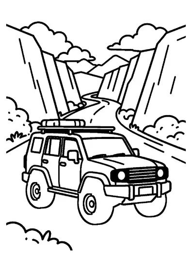 Un camion fuoristrada squadrato parcheggiato sul fondo di un canyon tra alte pareti di roccia rossa.