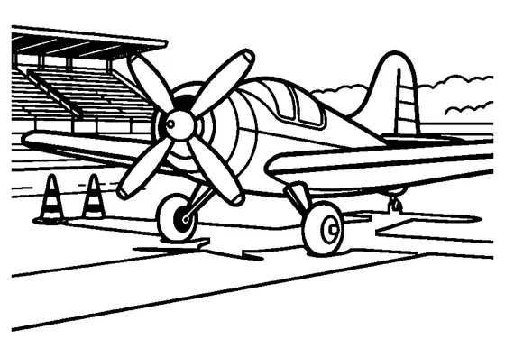 Ein Kunstflugzeug für Flugshows steht neben leuchtenden Markierungskegeln auf dem Vorfeld.