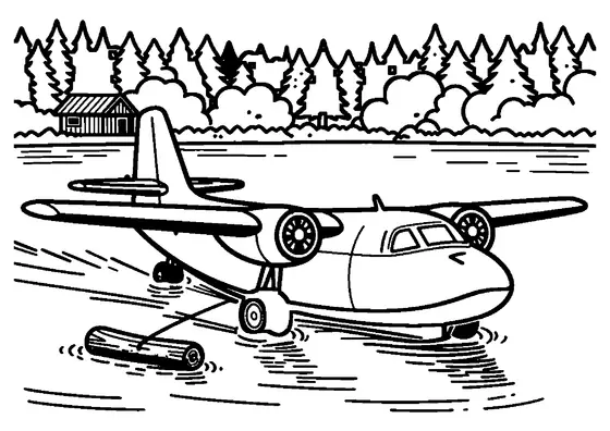 Ein amphibisches Löschflugzeug nimmt Wasser von der Oberfläche eines Waldsees auf.